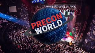 Precon World planet in front of crowd