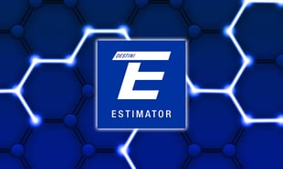blue and white DESTINI Estimator log over a blue digital background