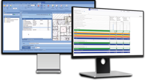 computer monitors with DESTINI Estimator takeoff and DESTINI Bid Day preconstruction software