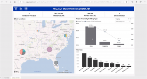 DESTINI Estimator's integration with Power BI showing cost history data. 