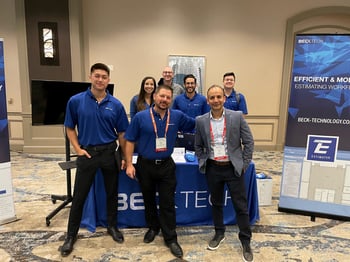 Members of the Beck Technology team with Taimoor Khan at the Beck Technology booth at Advancing Preconstruction.