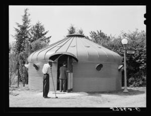 old black and white photo of the Dymaxion Deployment Unit