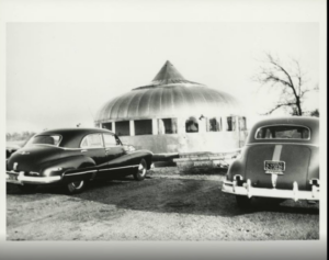 old black and white photograph of the Dymaxion House in Andover, Kansas