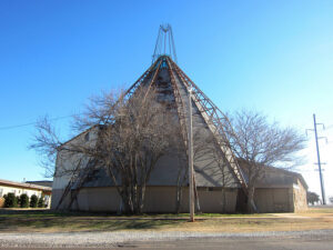 Hopewell Baptist Church in Edmond, Oklahoma designed to look like a teepee and built by the congregation using old oil field pipes