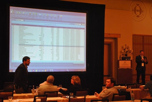 Beck Technology Chief Technology Officer Michael Boren launching DESTINI Estimator construction estimating software at Beck Technology's user conference in 2015