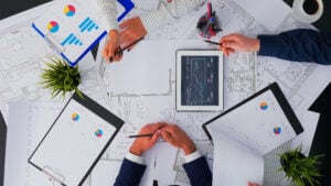 Architects talking about construction plans