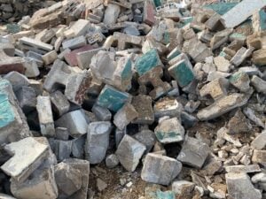 A huge pile of discarded cement blocks