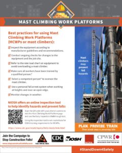 OSHA best practices for using mast climbing platforms infographic