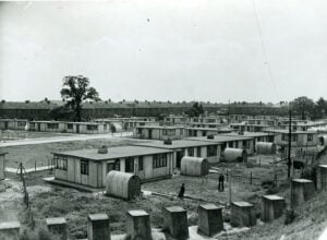 grayscale image of houses all built the same, in rectangles