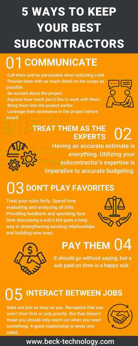 5 ways to Keep Your Best Subcontractors