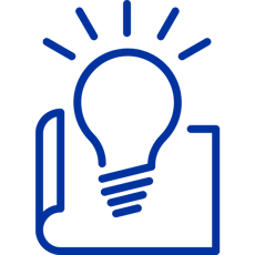 blue outline graphic of a lightbulb on a piece of paper