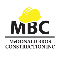 Black McDonald Brothers Construction logo with yellow hardhat
